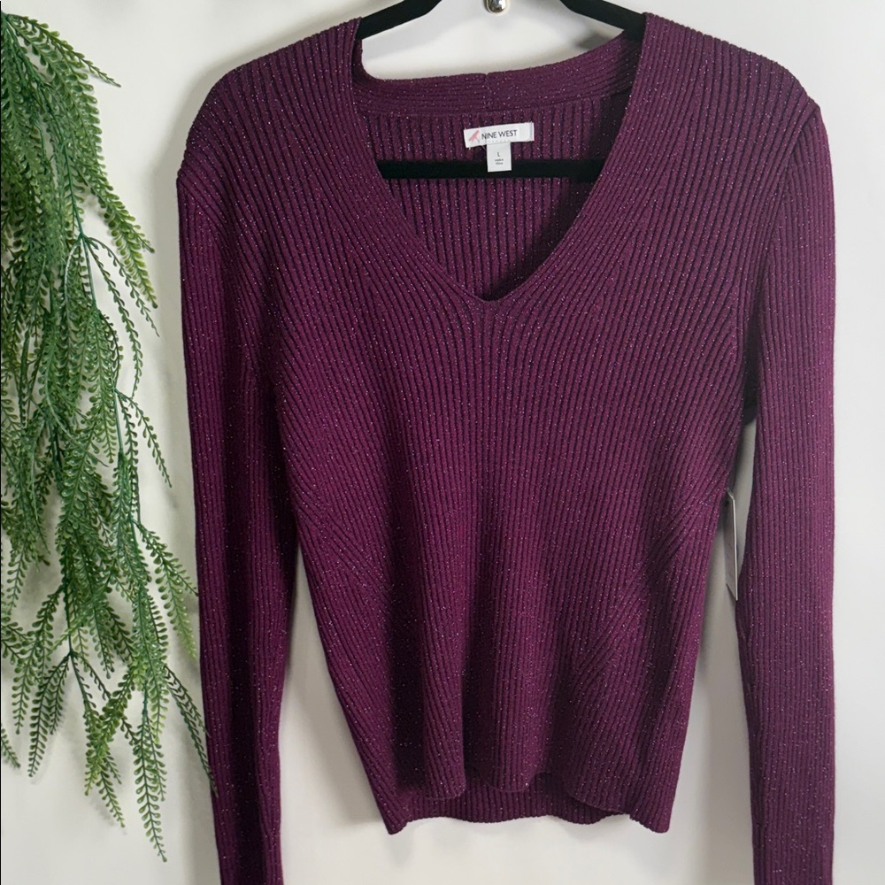 Nine West Rich Purple V-Neck Sweater